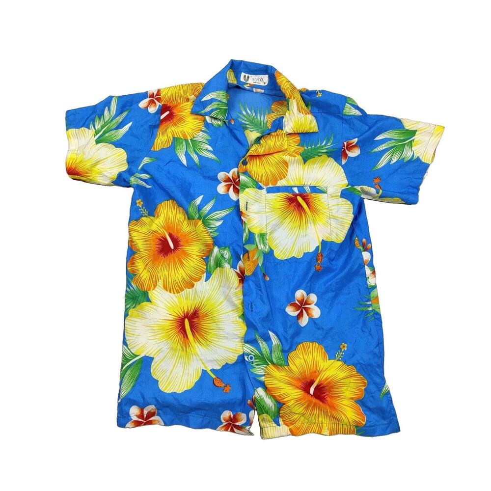 V.H.O Shirt Mens Small Blue Hawaiian Tropical Short Sleeve Button Up Casual